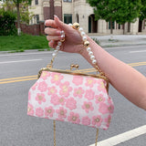 flowering handbags for women elegant women&#39;s bag 2022 trend Metal Frame Clip Bag Pearl handle designer luxury crossbody bags