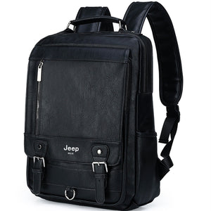JEEP BULUO Fashion Leather Men Backpack Business Male 15.6&quot; Laptop Bag Daypacks Large Capacity Travel College School Bag