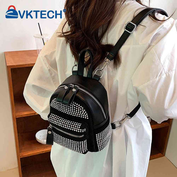 Small Rhinestone Backpack for Women Fashion Crystal Travel Casual Shoulder School Bag Portable Bagpack