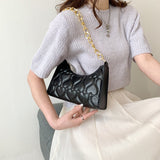 Fashion Chain Women Underarm Bags Love Heart Embossed Small Handbags Vintage PU Leather Tote Bags Casual Ladies Shoulder Bags