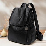 Black Backpack for Women Soft Genuine Leather Travel Bags Ladies Anti-theft Backpacks Large Capacity Folding Backbag Fashionable