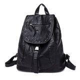MJ Soft Leather Women Backpack Large Travel Bag PU Leather Female Daypack Black Backpack School Bag for Teenage Girls