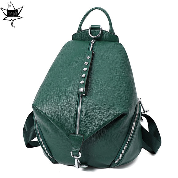 Anti-theft Women's Genuine Cow Leather Backpacks 2022 Green Pink Ladies Fashion Travel School Bags Female Daily Holiday Knapsack