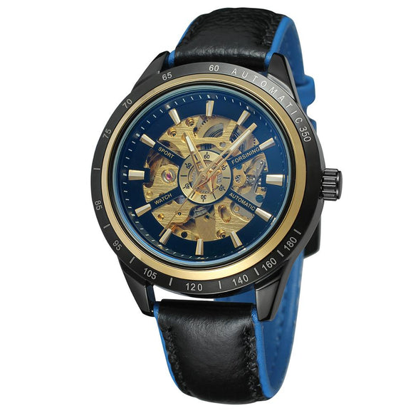 FORSINING 2023  Brand Luxury Men Mechanical Watches Skeleton Transparent Roman Numerals Dial Leather Strap Auto Wristwatches