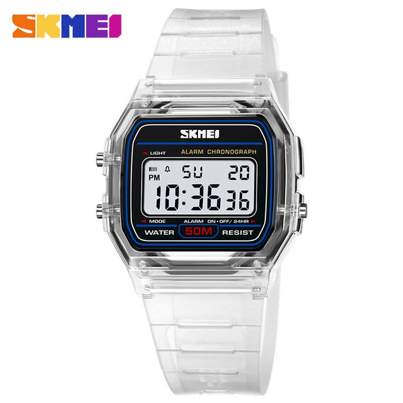 SKMEI 2056 Transparent TPU Strap Ladies Wristwatch Shockproof Back Light Display Stopwatch Digital Watches Women reloj mujer