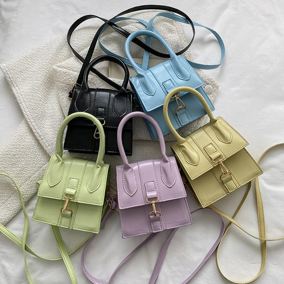 New Fashion Mini Crossbody Bags for Women PU Leather Top-Handle Bags Ladies Shoulder Bags Casual Pure Color Messenger Handbags