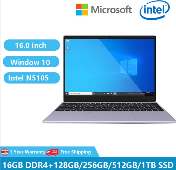 2023 Office Laptops Gaming Windows 10 Learning Computer NoteBook 16” Big Screen Intel N5105 16GB RAM +1TB M.2 Camera Bluetooth