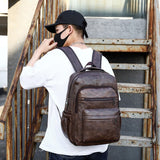 Large Capacity Vintage PU Leather Teenage Backpacks Retro Fashion Schoolbag Man Multifunctional Backpack Men Zipper Designer New