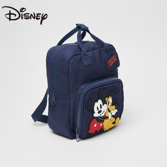 Disney Blue Twill Cotton Canvas Mickey Kids Backpack Dark Blue Children's Plastic Printed School Bag Travel Backpack