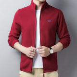 MLSHP Polar Fleece Zipper Mens Jackets High Quality Spring Autumn Solid Color Turtleneck Embroidery Casual Male Coats 3XL