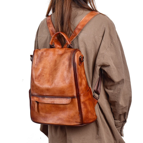 MOTAORA Vintage Large Capacity Women's Backpacks Anti Theft Genuine Leather Backpack Cowhide Woman Travel Luxury Bagpack Women