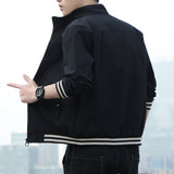 Spring and Autumn Jackets Mens Coats Streetwear Standard Collar Striped Patchwork Mens Fashion Clothing Trends Slim Fit
