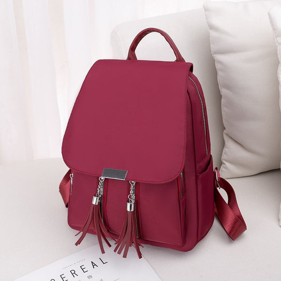 2022 Women's Tassel Backpack School Bag Classic Black Waterproof Travel Multi-function Fashion Simple Oxford Cloth Backpack