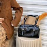PU Fashion Green Leather Women Shoulder Bags Simple Design Solid Color Ladies Tote Handbags Vintage Black Female Underarm Bag