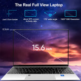 15.6 Inch Laptop 12G RAM 128G/2TB SSD 1920*1080 USB3.0 Windows Ultra Thin Netbook Fingerprint Recognition Backlit Keyboard