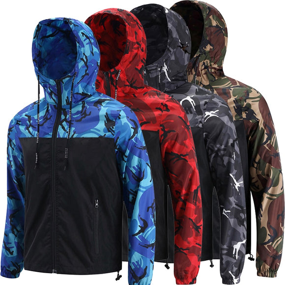 New camouflage Autumn Mens Windbreakers Casual Hooded Jacket Waterproof Coat Male Outerwear Mens CLothing Plus Size 5XL