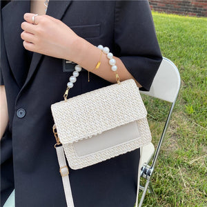 Straw Beaded Shoulder Messenger Bag Ladies Handbag Wallet Leather Simple Trend Purses and Handbags  Little Bag