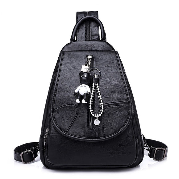TRAVEASY New Middle School Bag for College Students Solid Color PU Women Backpacks Lady Travel Waterproof Magnetic Buckle Bags