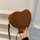 Leisure Female PU Leather Messenger Bags Retro Women Heart Shape Pure Color Shoulder Bags Small Zipper Crossbody Shopping Bags