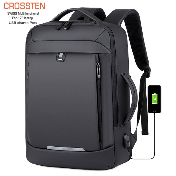 Crossten 40L Large Capacity Expandable 17" Laptop Backpack USB Charging School Bag Waterproof Swiss-multifunctional Travel bag