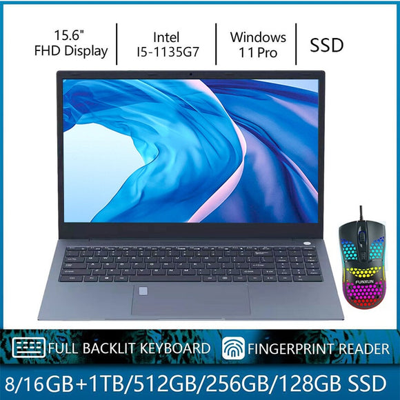 Windows 11/10 Pro I5-1135G7 Laptop 15.6" 1920x1080 FHD IPS Display 8/16GB RAM 128GB/256GB/512GB/1T SSD  Backlit Keyboard Fin