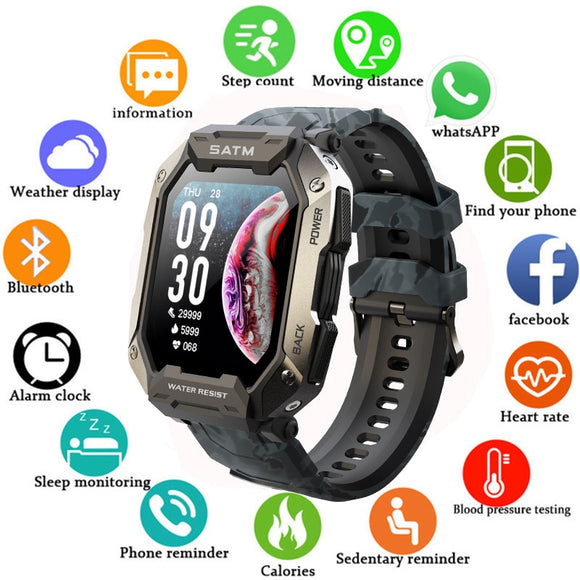 C20 Military Smart Watch Men Carbon Black Ultra Army Outdoor Multi-function Sport Smart Bracelet Waterproof Bluetooth Smartwatch