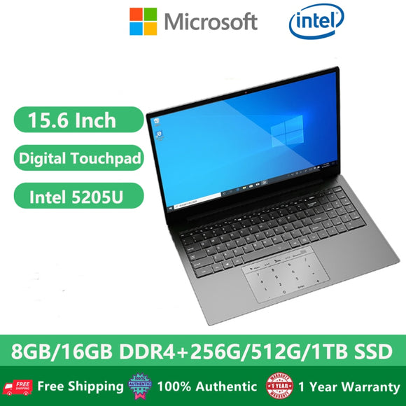 2023 Digital Touchpad Laptap Windows 10 Pro Office Gaming Notebook Metal 15.6 inch Intel Celeron 5205U 16GB RAM +1TB SSD Netbook