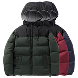 Winter Men Jacket Patchwork Hooded Long Sleeves Loose Zipper Hood Outerwear Mens Clothing Streetwear Warm Coats Male Overcoats