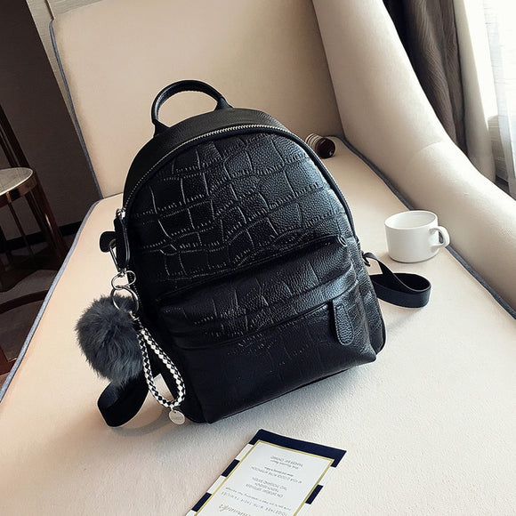 Stone Pattern Casual Women's Backpack 2022 New Fashion Pu Leather Mini Backbag for Women Students Solid Small Female School Bags