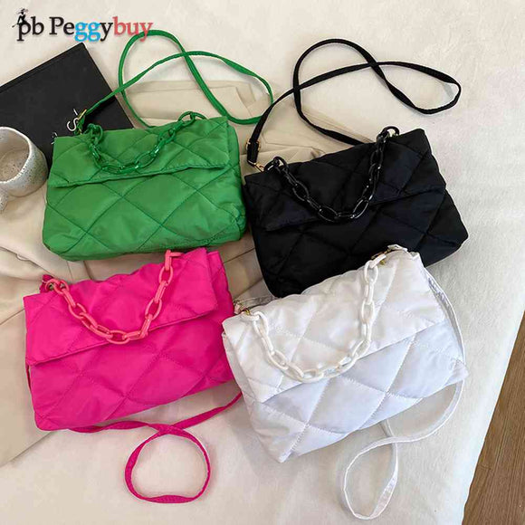 Fashion Women Chain Crossbody Bags Winter Quilted Padded Square Shoulder Bags Casual Female Flap Large Capacity Crossbody Bag