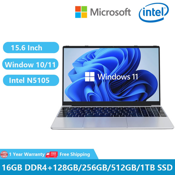 2023 Ultrathin Portable Laptops Netbook Notebooks Windows 11 15.6 inch Intel Celeron N5105 16GB DDR4 1TB WiFi HDMI USB Type-C