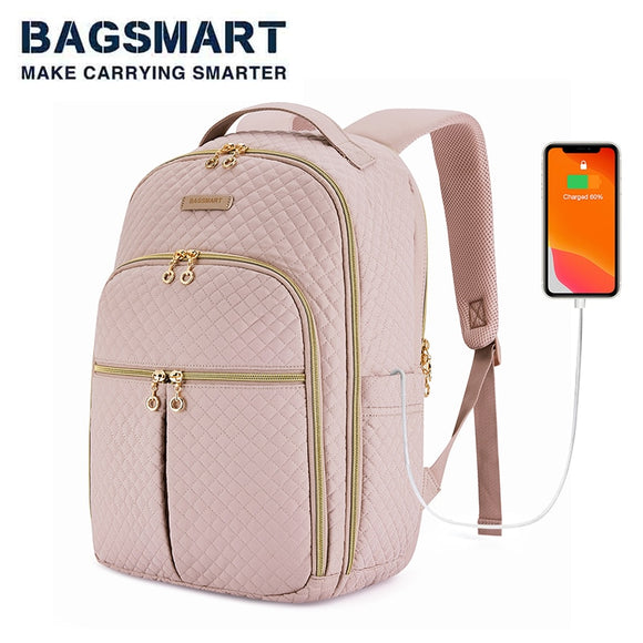 BAGSMART Big Capacity Backpack Multiple Pockets 15.6 inch Laptop Travel Backpacks for Women Back Pack with USB Charging Port