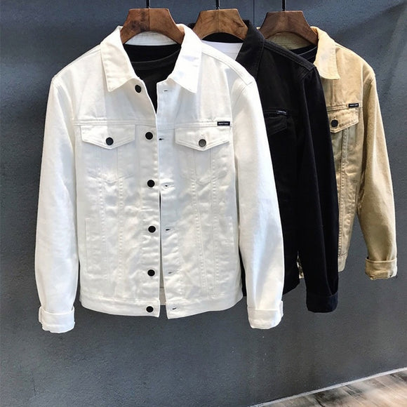 Men's Top Casual Slim White Jacket Casual Workwear Denim Jacket