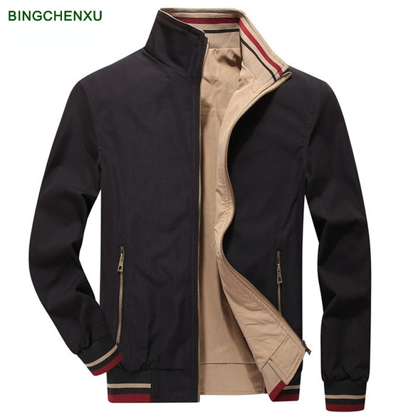 BINGCHENXU Mens Double-side Jackets Men Spring Autumn Mens Cargo Casual Jacket Men Stand Collar Solid Color Jacket Male Clothing