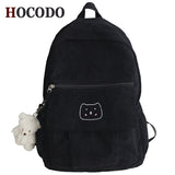 HOCODO Cute Corduroy Women Backpack Solid Color Female Student Schoolbag For Teenage Girl Travel Shoulder Bags School Bagpack