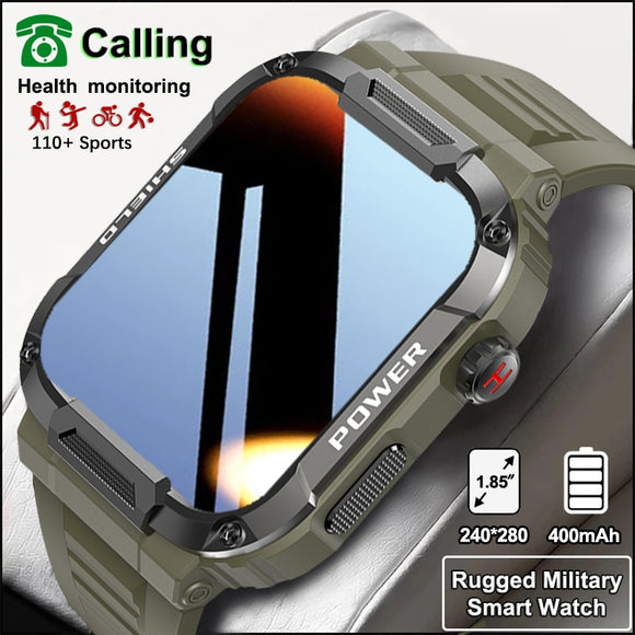 Rugged Military Smart Watches Men 400mh Large Battery Heart Rate Monitoring 1.85'' Bluetooth Call Smartwatch For Xiaomi Samsung