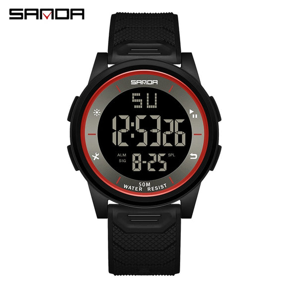 Sanda 6107 New Arrival Trendy Hot Model For Men Outdoor Sport Silincone Strap Digital Movement Electronic Alarm Mode Wrist Watch