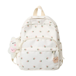 Teen Girls School Backpack Cute Small Floral Print Nylon Travel Bookbag Women Casual Lightweight College Laptop Rucksack Purse