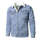 Men Light Blue Denim Jackets Slim Casual Denim Coats New Male High Quality Cotton Thicker Winter Jean Jackets Warm Coats XS-6XL