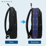 BANGE Expandable Men&#39;s Travel Backpack Waterproof External USB Charging Port Laptop Men&#39;s Bag for Men and Women