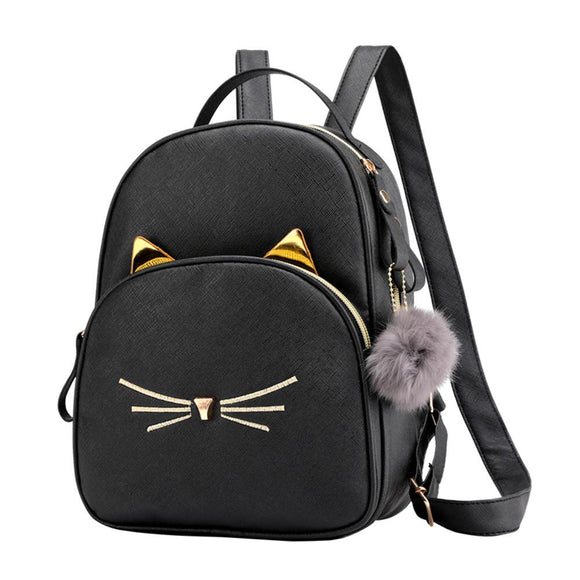 Women's Mini Backpack PU Leather Cute Cartoon Cat School Bags for Teenagers Girls Bagpack Female Travel Small Backpack Handbags