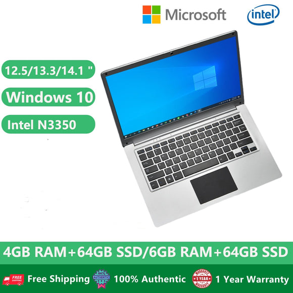 Cheap Student Laptop Computer Windows 10 Notebook Netbook Gaming 12.5/13.3/14.1 Inch  Intel Celeron N3350 6GB RAM 64GB EMMC HDMI