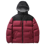 Winter Men Jacket Patchwork Hooded Long Sleeves Loose Zipper Hood Outerwear Mens Clothing Streetwear Warm Coats Male Overcoats
