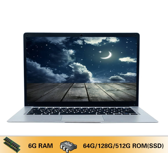 14 Inch Notebook 6G RAM+64G/128G/512G ROM Slim Laptop Windows 10 WiFi Camera Bluetooth HDMI Affordable Laptop