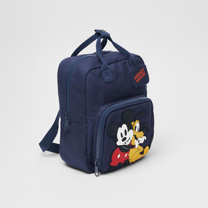 Disney Blue Twill Cotton Canvas Mickey Kids Backpack Dark Blue Children&#39;s Plastic Printed School Bag Travel Backpack