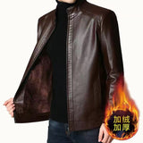 2022 New Autumn Winter Men Leather Jacket Stand Collar Plus Velvet Thick Warm Leather Jacket Men Social Mens Jackets