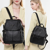 Black Backpack for Women Soft Genuine Leather Travel Bags Ladies Anti-theft Backpacks Large Capacity Folding Backbag Fashionable
