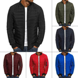 Men Quilted Padded Jacket Casual Zip Up Winter Warm Bomber Jacket Casual Plaid Stand-Up Zip Coat Windproof Outwear