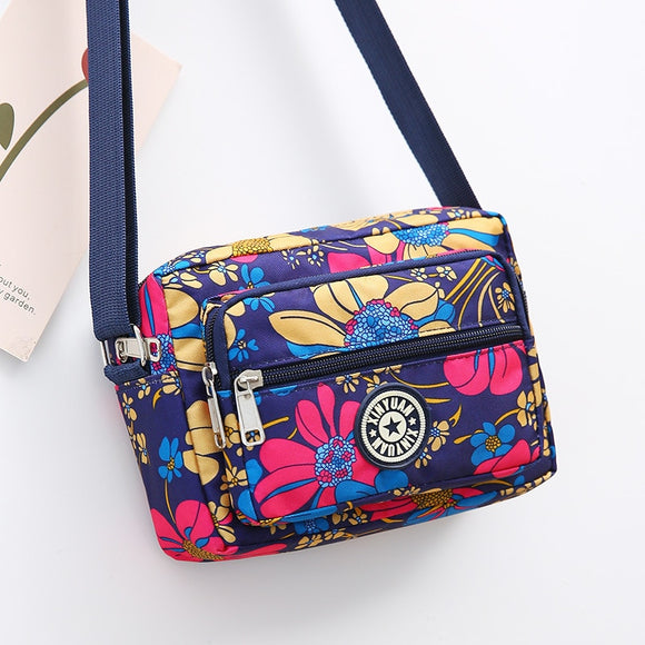 Fashion Print Flower Women Shoulder Bag Large Capacity 3 Pocket Waterproof Polyester Solid Casual Crossbody Bags for Female