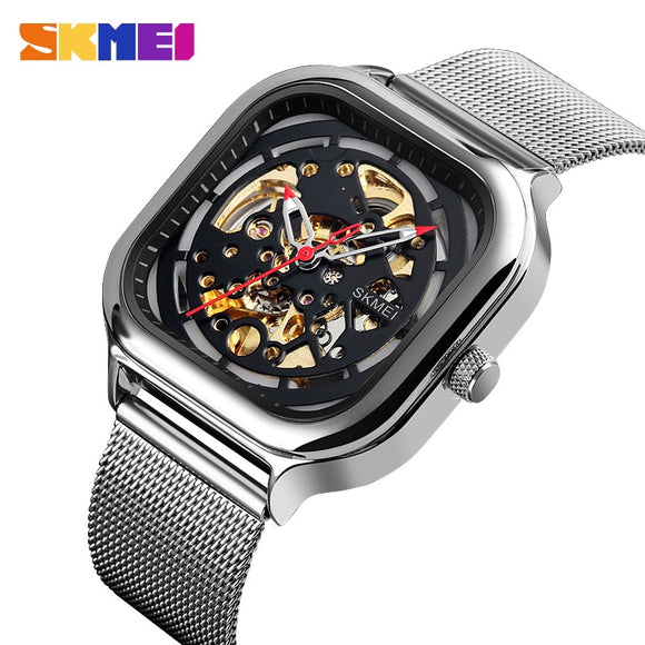 SKMEI 9184 Mechanical Watch Men Fashion Automatic Quartz Men's Watches 5Bar Waterproof Hollow Art Steel Strap Clock montre homme
